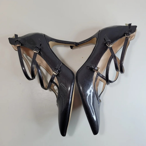 Marc Fisher Dangerly Patent Leather Black Dark Gray Strappy Heels Size Women's 8 - Picture 7 of 12